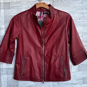 red‎ leather jacket Italian coat Vintage Vera Pelle size 40 Y2K